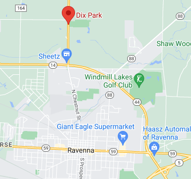 google map of ravenna showing dix park